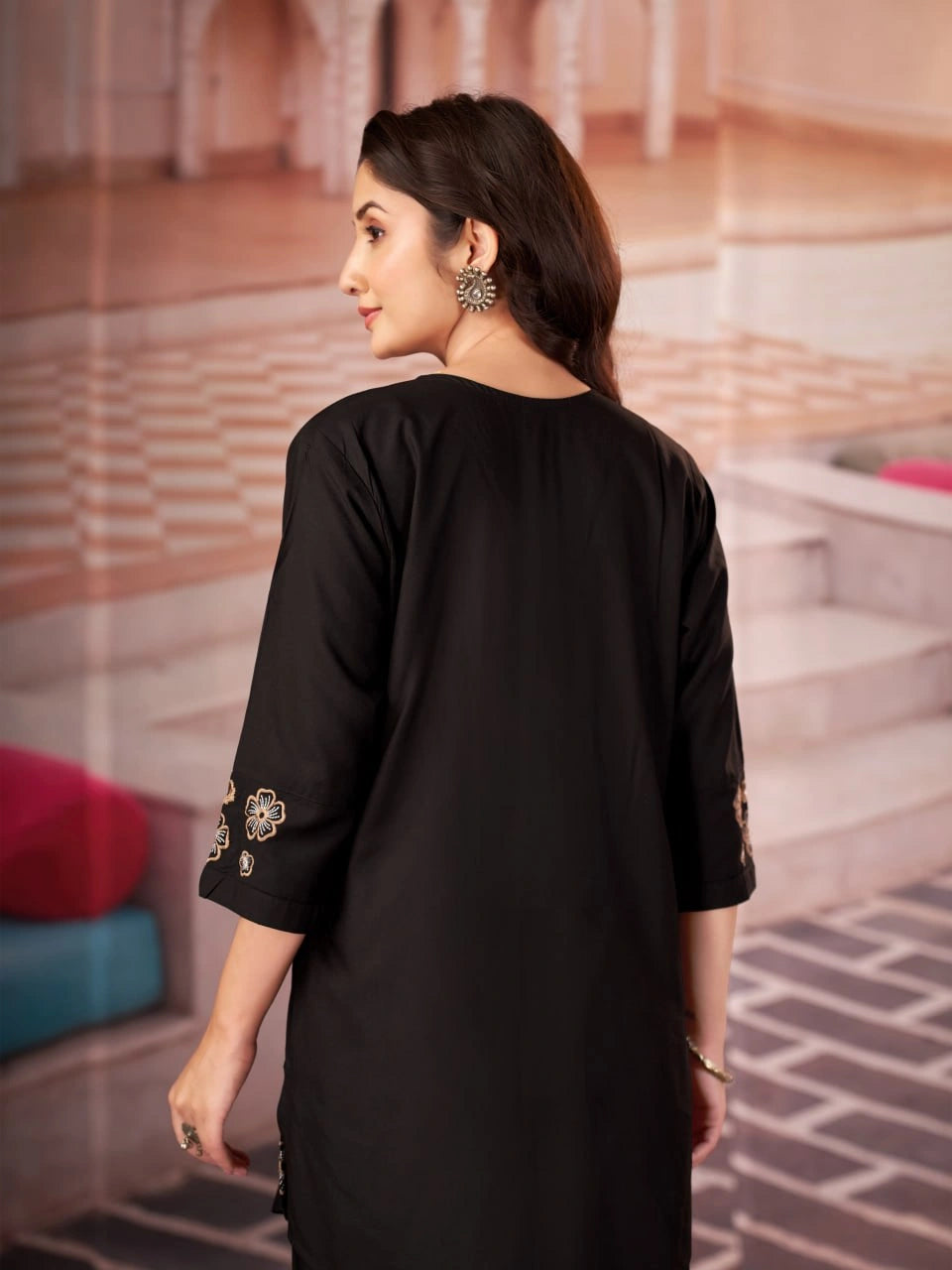 black multi thread embroidered coord set kalyanja kc13 back view upper body