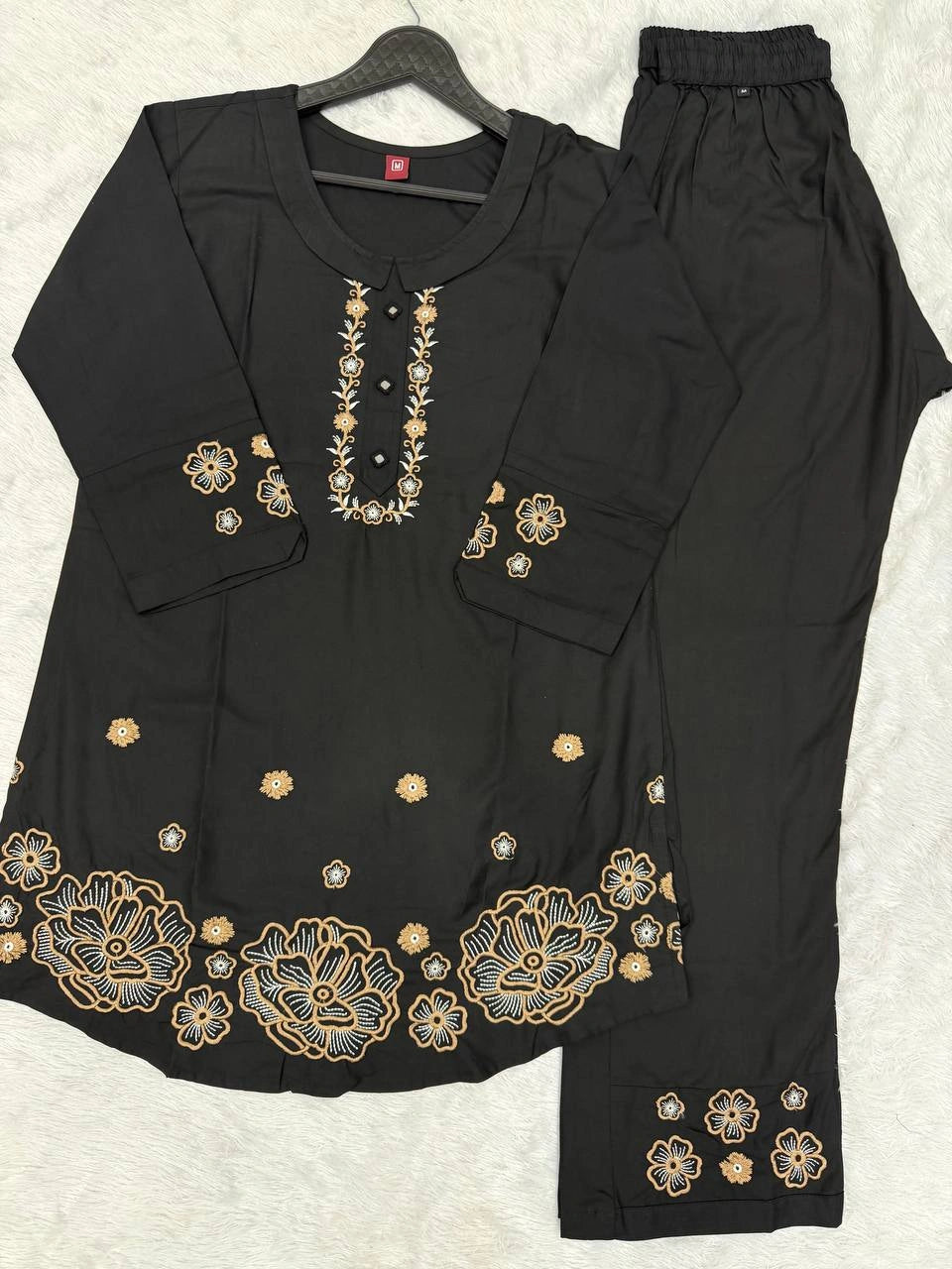 black multi thread embroidered coord set kalyanja kc13 flat lay top and pant