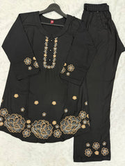 black multi thread embroidered coord set kalyanja kc13 flat lay top and pant