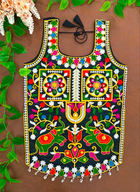 Black Multi Thread with Mirror & Kodi Work Blouse – Kutch Dual Elephant Navratri