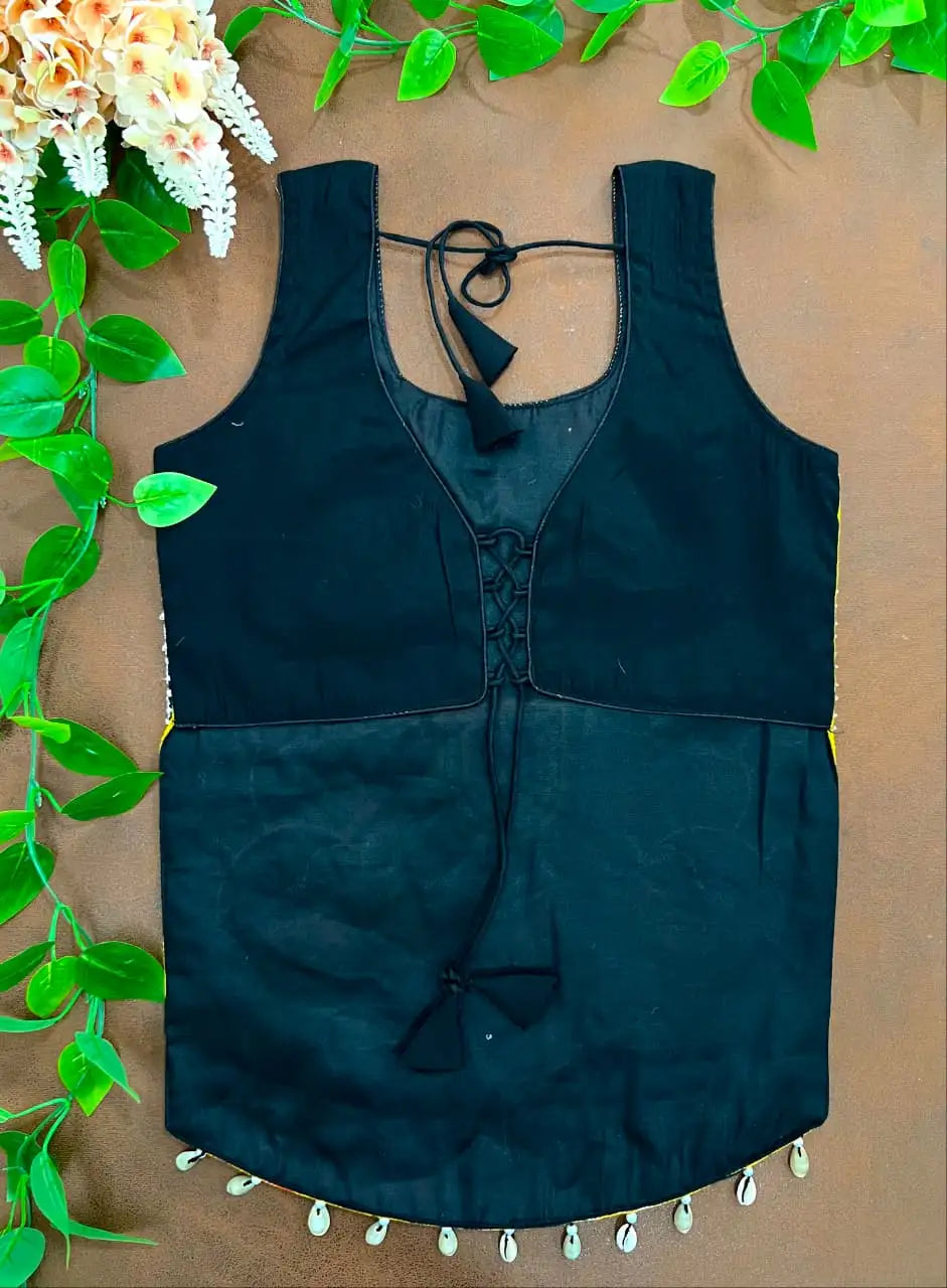 Black Multi Thread Mirror Kodi Work Blouse back view – U-back dori tie-up KB42 Kalyanja