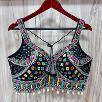 Black Embroidery with Mirror Work Soft Italian Silk Blouse