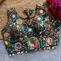 Black Soft Silk Embroidery with Mirror Work Blouse