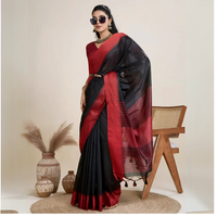 Black Temple Weaving Raw Silk Saree
