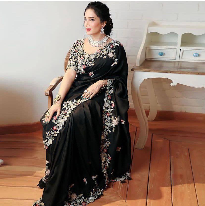 Black Embroidery Work Georgette Saree - kalyanja
