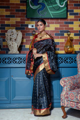 Black Zari Work Soft Tussar Silk Saree - kalyanja