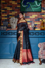 Black Zari Work Soft Tussar Silk Saree - kalyanja