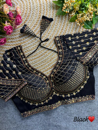Black Sequins & Codding Thread Work Soft Silk Blouse
