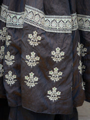 Black Sequins Anarkali Suit hem border close up with floral booti sequins embroidery