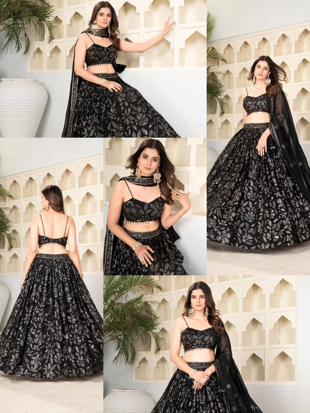 Black Sequins Embroidered Lehenga – collection collage all angles – KL184 – Kalyanja