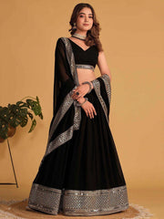 Black Faux Blooming Lehenga Front View Sequins Border – KL201 – Kalyanja