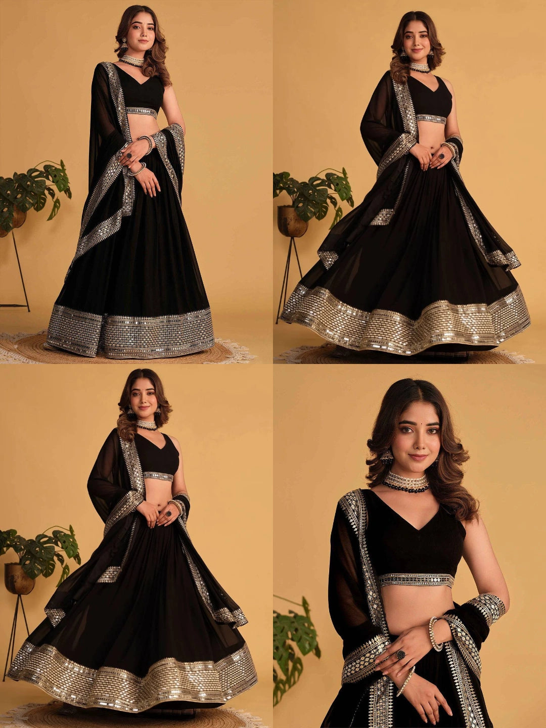 Black Sequins Embroidered Lehenga All Angles Collage – KL201 – Kalyanja