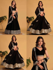 Black Sequins Embroidered Lehenga All Angles Collage – KL201 – Kalyanja