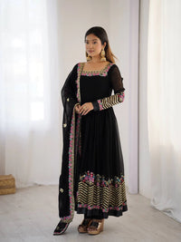 Black Sequins Embroidered Suit – Anarkali Faux Blooming