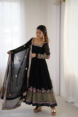 Black Anarkali Suit model portrait close up look KU264