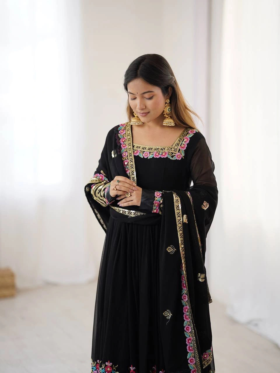 Black Suit full length close up hem sequins work detail KU264