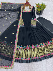 Black Sequins Embroidered Suit flatlay all pieces hanger KU264