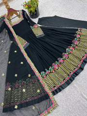 Black Anarkali Suit flatlay back suit pant dupatta KU264