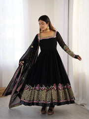 Black Anarkali Suit model different front angle festive KU264
