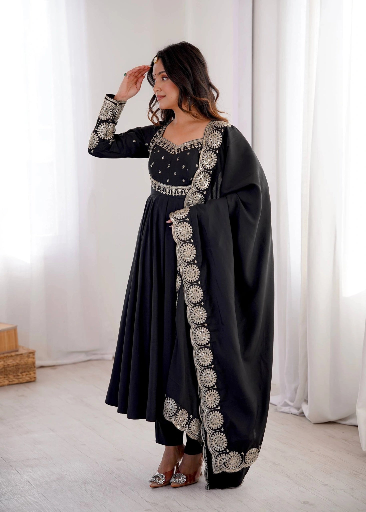 Black Sequins Embroidered Suit Anarkali KU274 Kalyanja