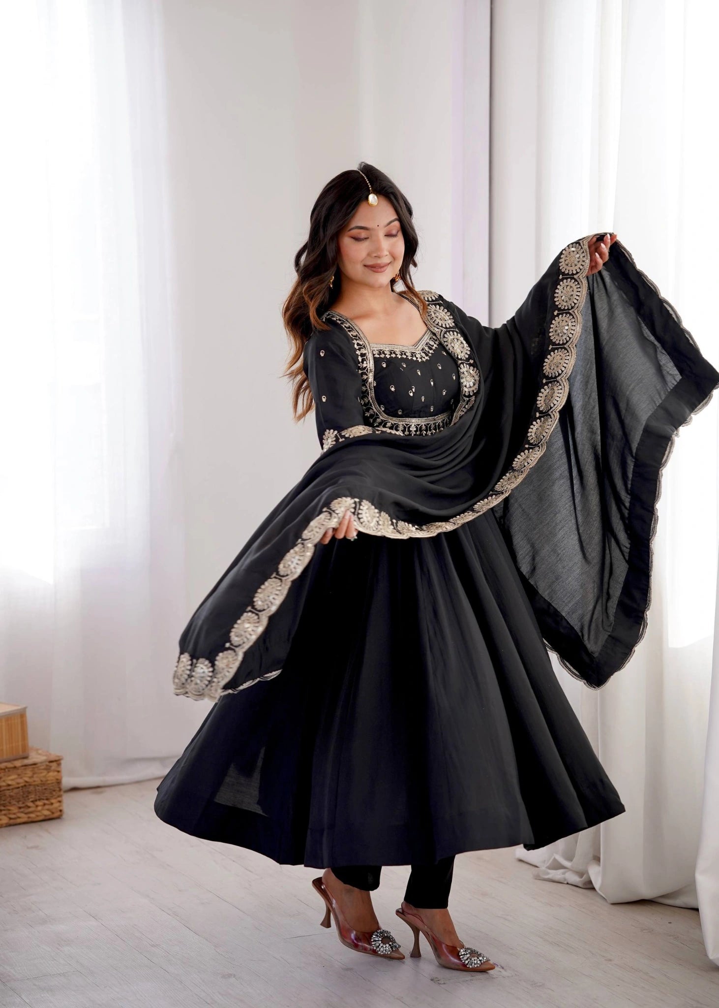 Black Anarkali Suit Back View KU274 Kalyanja