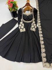 Black Anarkali Suit Roman Silk Blend KU274 Kalyanja