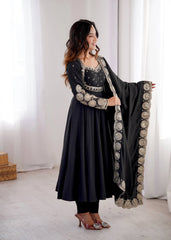 Black Sequins Embroidered Suit Side View KU274 Kalyanja