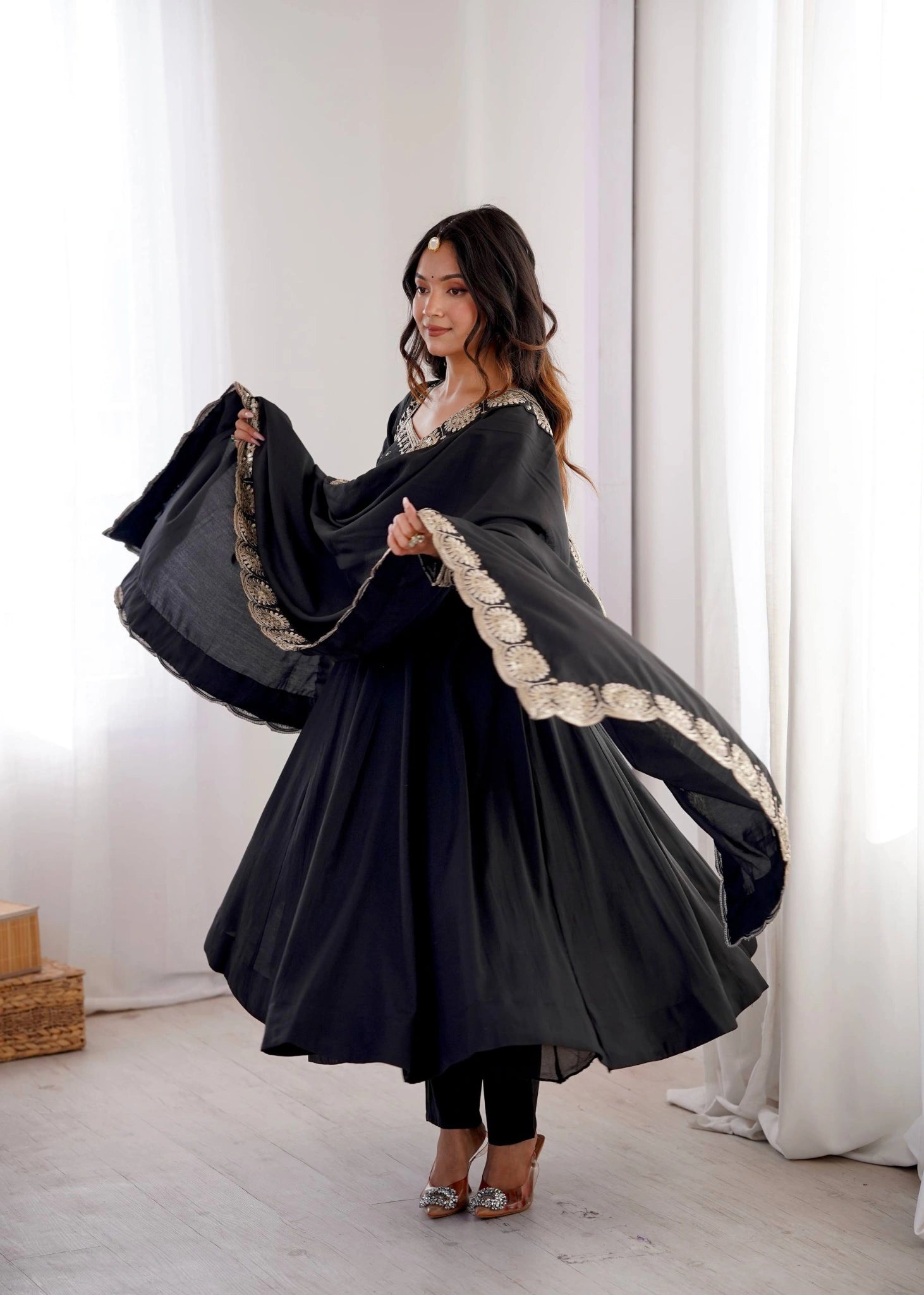 Black Sequins Suit Sleeve Embroidery KU274 Kalyanja