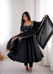 Black Sequins Embroidered Anarkali Dupatta Border KU274 Kalyanja