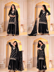 Black Sequins Sharara Suit KU289 collage all views front side detail