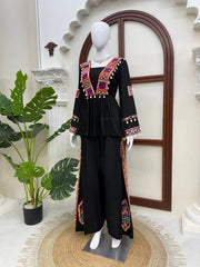 Black Thread Embroidered Coord Set – Mirror Kodi Work Kediya Palazzo | Kalyanja | KC14