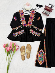 Black Thread Embroidered Coord Set – Mirror Kodi Work Kediya Palazzo | Kalyanja | KC14