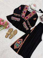 Black Thread Embroidered Coord Set – Mirror Kodi Work Kediya Palazzo | Kalyanja | KC14