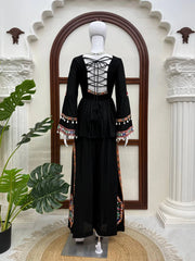 Black Thread Embroidered Coord Set – Mirror Kodi Work Kediya Palazzo | Kalyanja | KC14