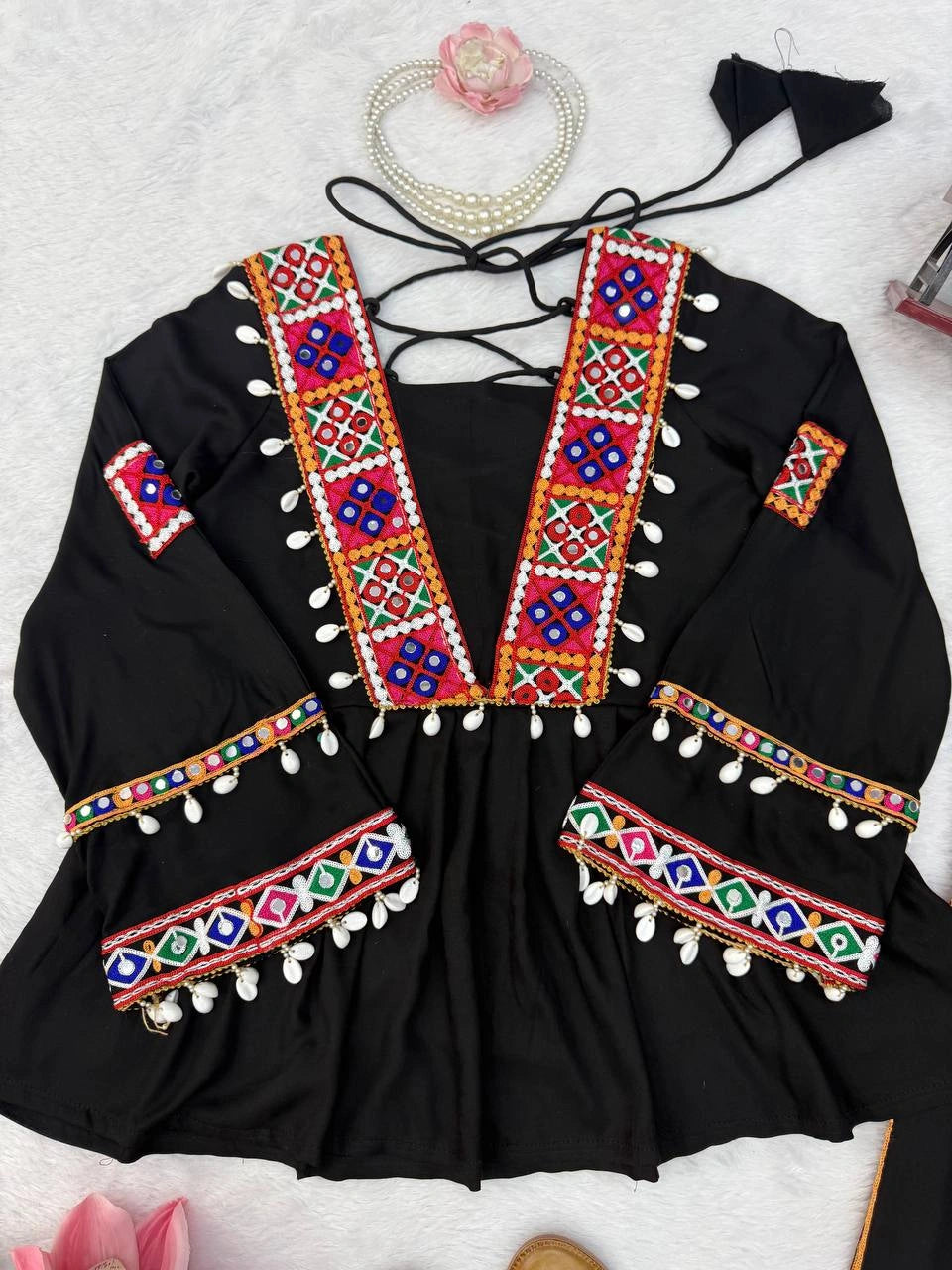 Black Thread Embroidered Coord Set – Mirror Kodi Work Kediya Palazzo | Kalyanja | KC14