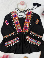 Black Thread Embroidered Coord Set – Mirror Kodi Work Kediya Palazzo | Kalyanja | KC14