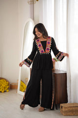 Black Thread Embroidered Coord Set – Mirror Kodi Work Kediya Palazzo | Kalyanja | KC14