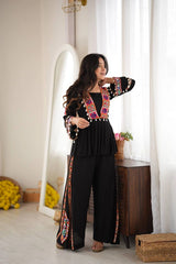 Black Thread Embroidered Coord Set – Mirror Kodi Work Kediya Palazzo | Kalyanja | KC14