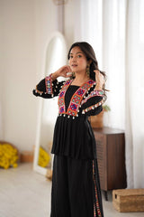 Black Thread Embroidered Coord Set – Mirror Kodi Work Kediya Palazzo | Kalyanja | KC14