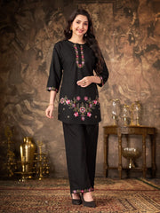 Black Thread Embroidered Coord Set full length front model Kalyanja KC22
