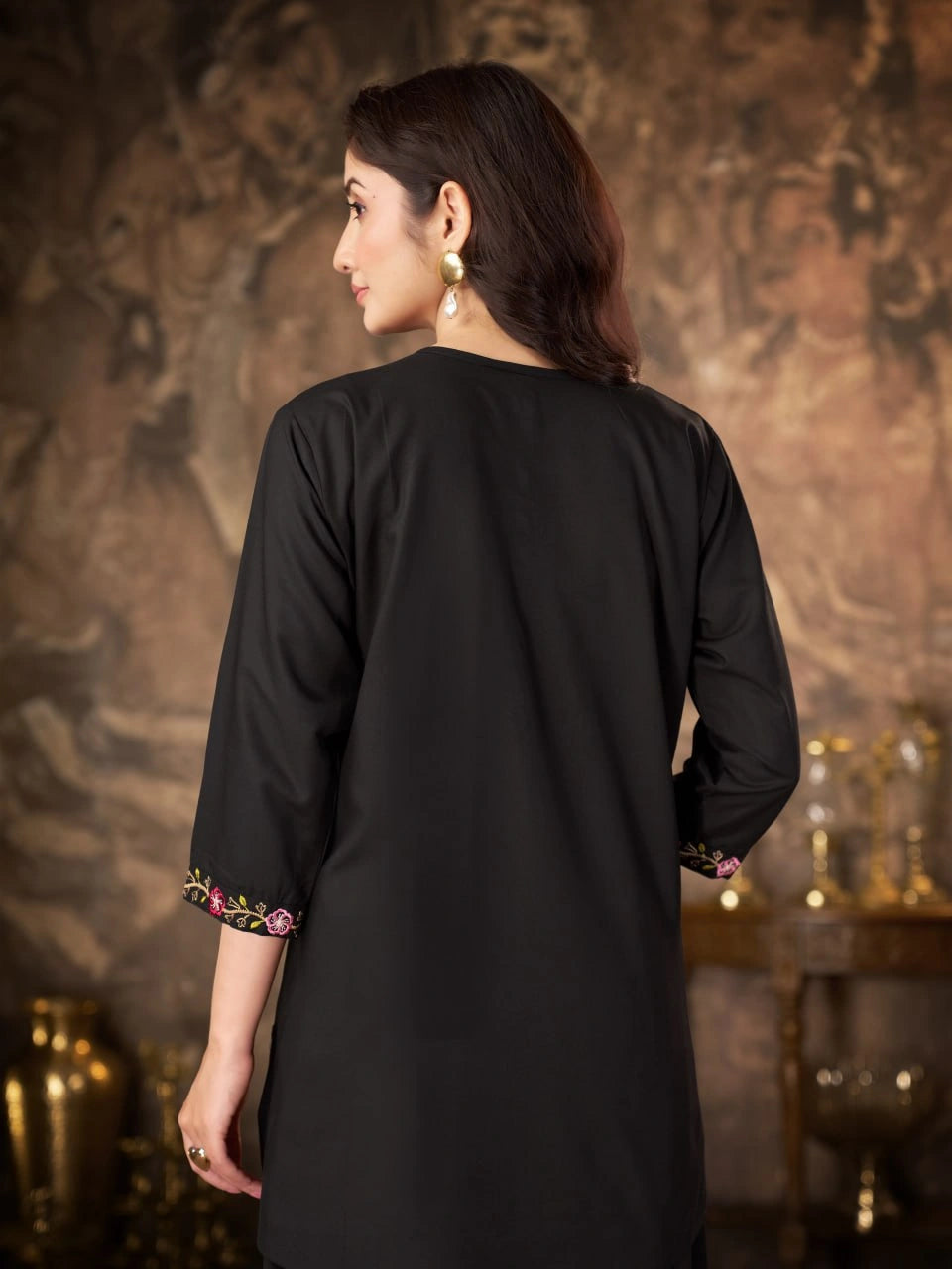 Black Thread Embroidered Coord Set pants ankle embroidery detail Kalyanja KC22