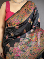Black Saree hexagonal zari pallu detail – KS372