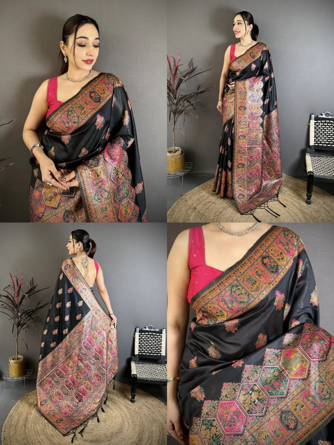 Black Zari Weaving Saree collage – KS372 Kalyanja