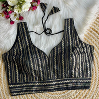 Black Zari Work Silk Blouse