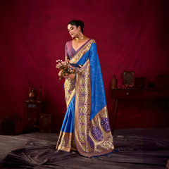 Blue Zari Weaving Soft Banarasi Silk Saree