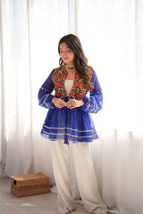 Blue Embroidered Coord Set Faux Georgette Kediya Leheriya Mirror Work Kalyanja KC19