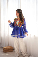 Blue Leheriya Kediya Coord Set 3/4 View Model Kalyanja KC19