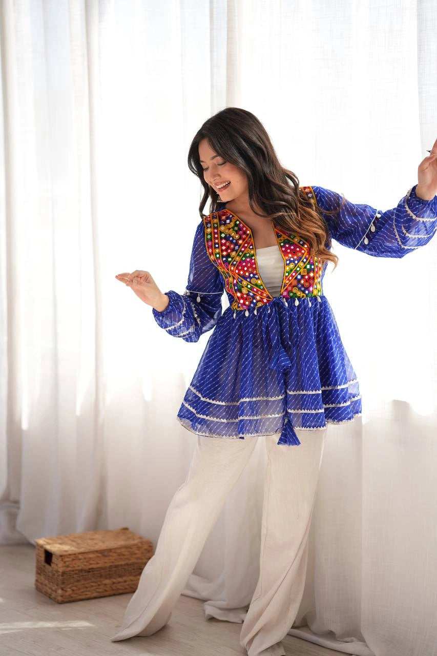 Blue Embroidered Kediya Model Front View Kalyanja KC19