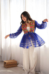 Blue Leheriya Embroidered Coord Set Model Full View Kalyanja KC19