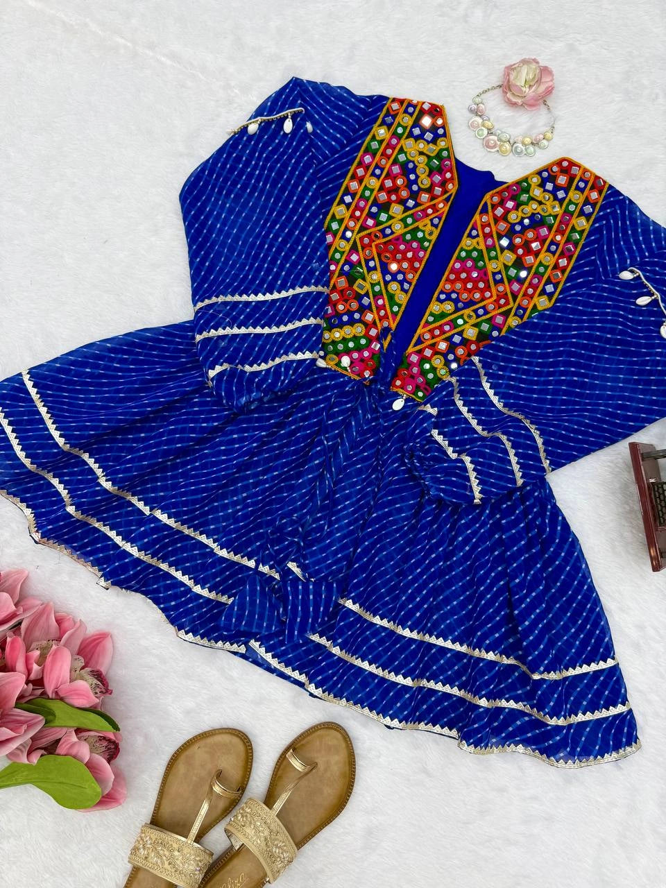 Blue Leheriya Kediya Flat Lay With Accessories Kalyanja KC19